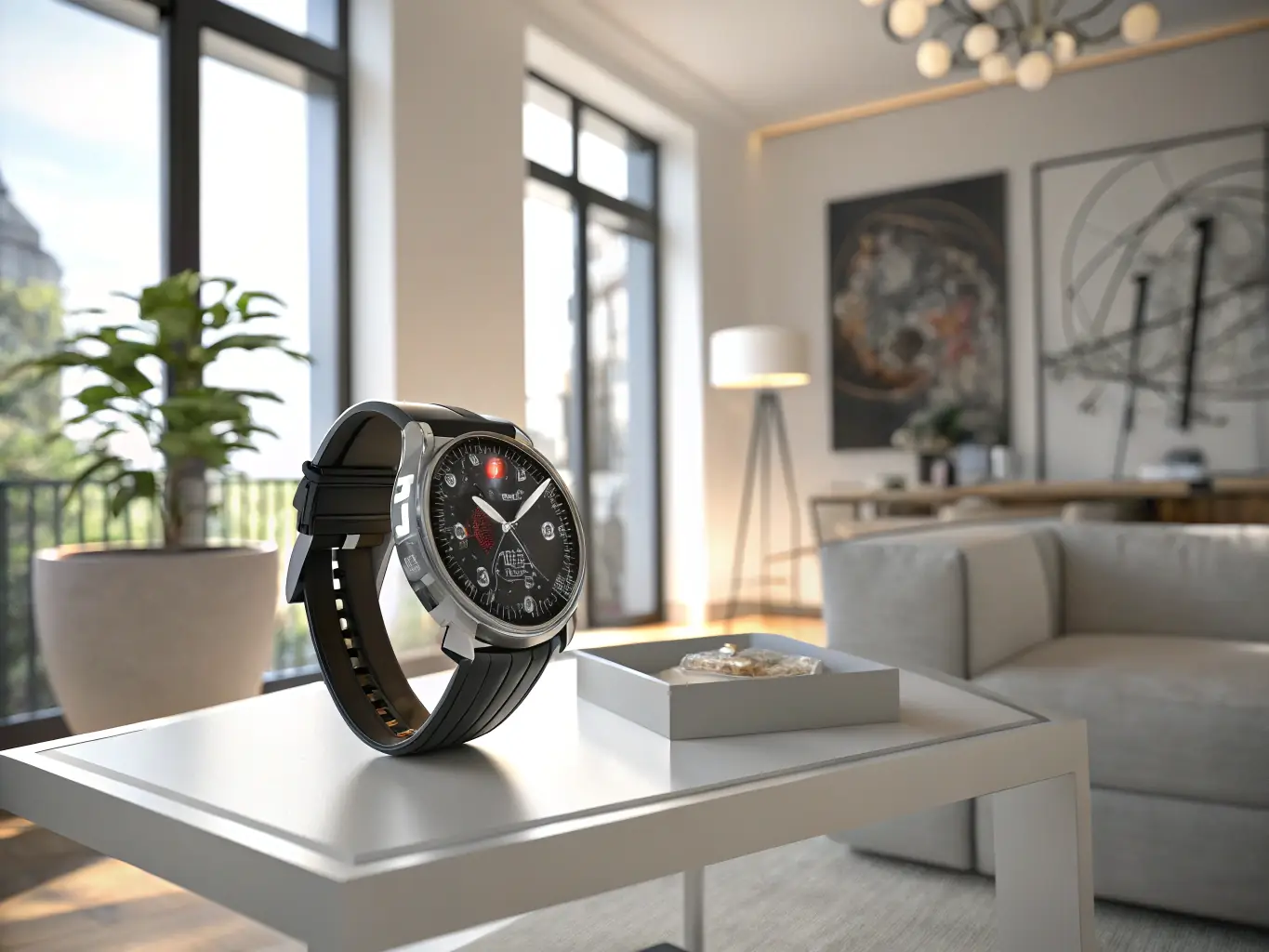 A sleek digital watch display showing a calming, philosophical quote with a minimalist design, representing the Digital Watch Face.